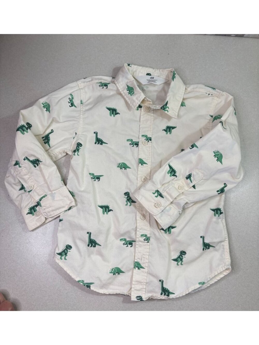 H & M Toddler Boys Cotton Collared Button Down Shirt Dinosaurs Size 4T